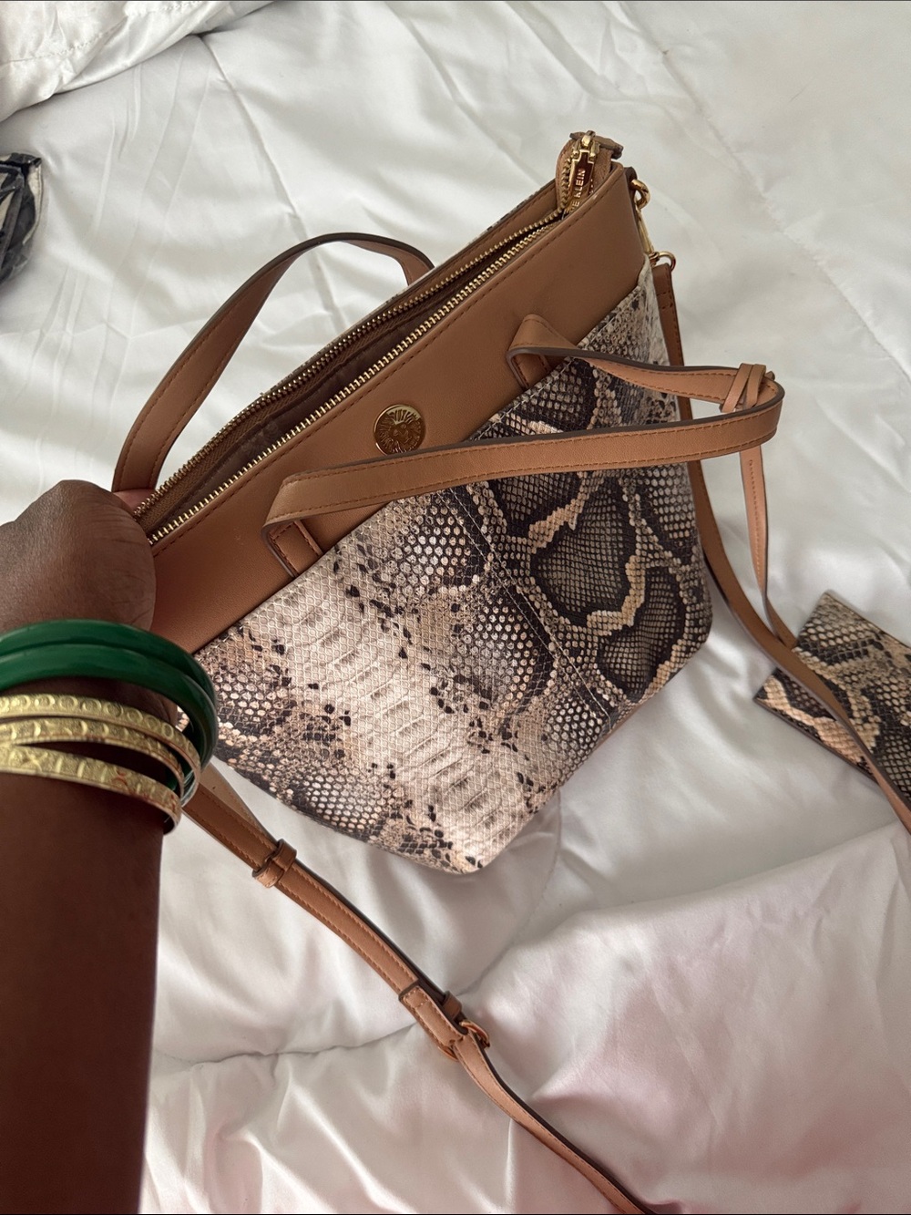 Tan & Snake-Print Crossbody Bag - Unbranded